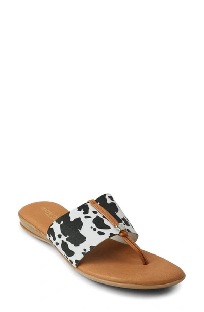 Andre Assous Nice Sandal In Black Cow Print Fabric
