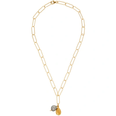 Alighieri Solitary Tear 24ct Yellow Gold-plated Bronze And Freshwater Pearl Pendant Necklace In Gold,pearl
