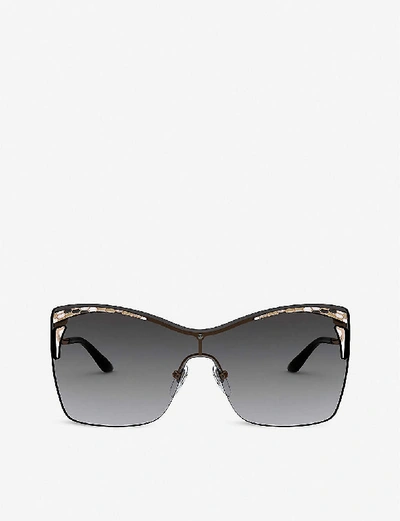 Bvlgari Bv6138 Serpenti Metal Acetate Rectangle-frame Sunglasses In Pink Gold,grey Gradient