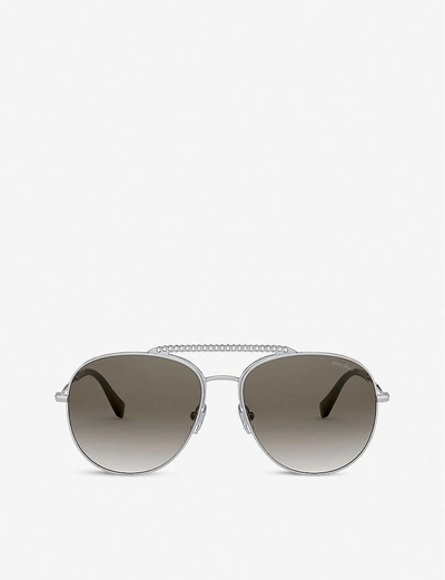 Miu Miu Mu 53vs 57 Aviator Round-framed Metal Sunglasses In Gradient Grey Mirror Silver