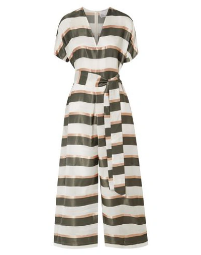 Lisa Marie Fernandez Rosetta Belted Striped Gauze And Satin Wide-leg Jumpsuit In Military Green