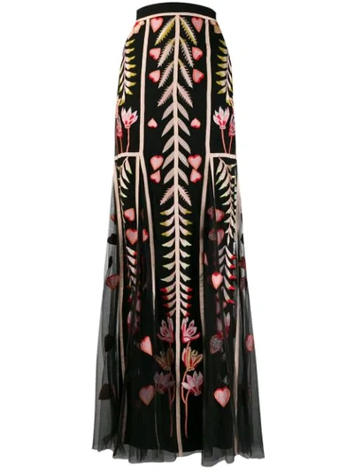 Temperley London Rosy Grosgrain-trimmed Embroidered Tulle Maxi Skirt In Black