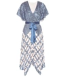 Temperley London Akiko Belted Sequined Tulle And Georgette Midi Dress In Denim Mix