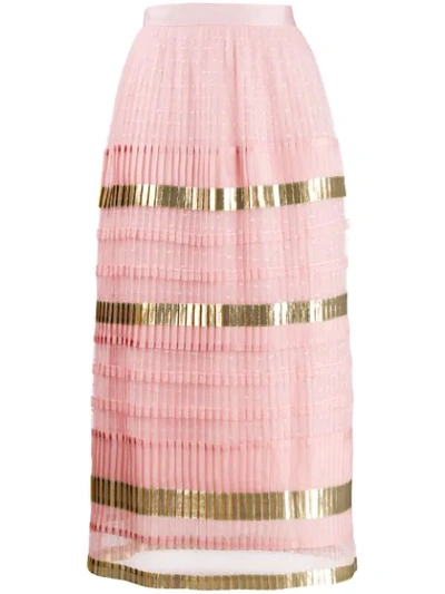 Temperley London Phantom Pleated Point D'esprit And Organza Midi Skirt In Pink