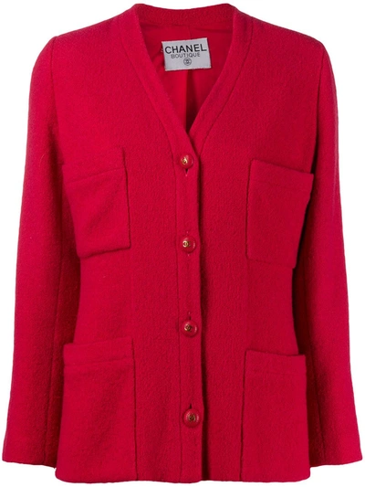 Pre-owned Chanel V-neck Buttoned Jacket In Pink