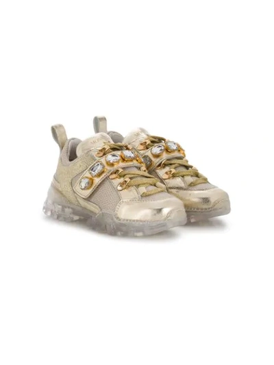 Monnalisa Kids' Gem-embellished Low-top Trainers In Gold