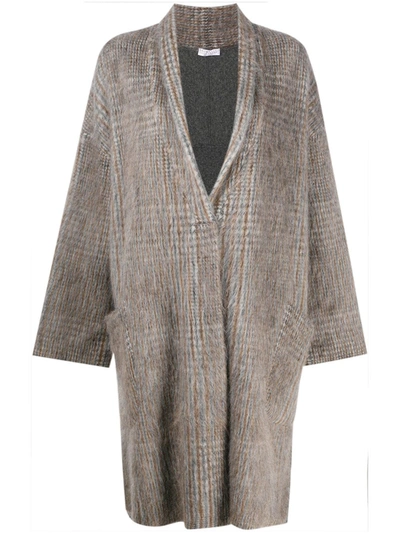 Brunello Cucinelli Oversized Houndtooth Coat In Grey