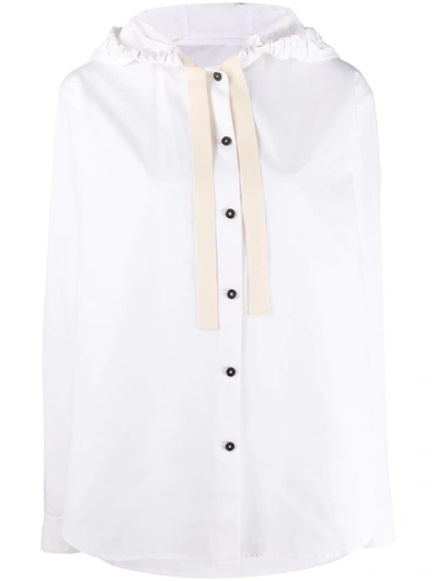 Jil Sander Drawstring-hood Long-sleeve Shirt In White