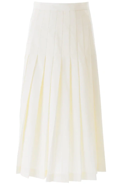 Alessandra Rich Pleated Midi Skirt In White,beige
