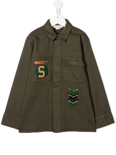 Stella Mccartney Kids' Patch Embroidered Jacket In Green