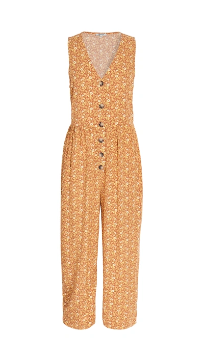 Madewell Americana Floral Button Front Jumpsuit In Vine Floral/mulled Cider