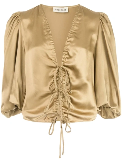 Nicholas Metallic Lace-up Blouse In Brown