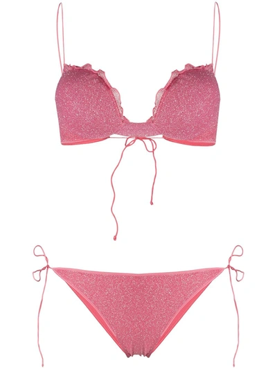 Oseree Ruffle-trim Glitter Bikini In Pink
