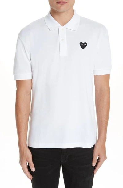Comme Des Garçons Black Heart Short Sleeve Piqué Polo In White