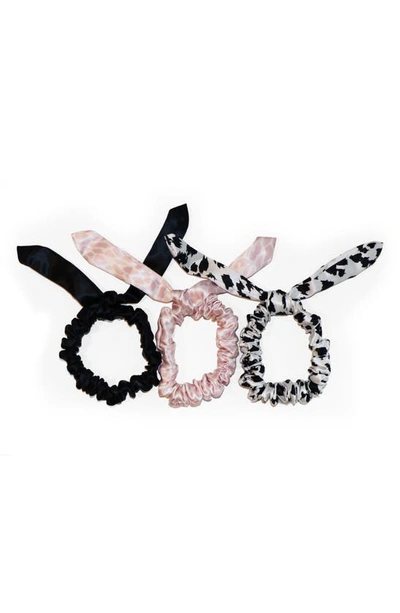 Slip Pure Silk 3-pack Bunny Hair Ties In Blk/white Leopard/pink Leopard