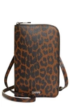 Ganni Print Leather Phone Crossbody Bag In Toffee