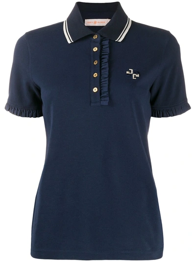 Tory Burch Ruffle Cotton Pique Polo Shirt In Black