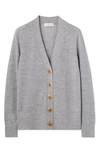 Tory Burch Simone Cardigan In Light Gray Melange