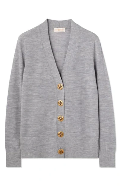 Tory Burch Simone Cardigan In Light Gray Melange