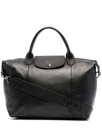 Longchamp Le Pliage Cuir Tote Bag In Black