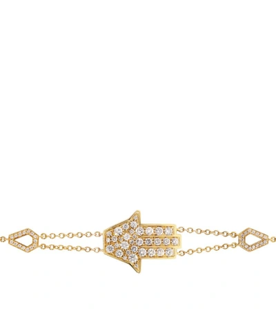 Netali Nissim Yellow Gold And Diamond Protected Hamsa Bracelet