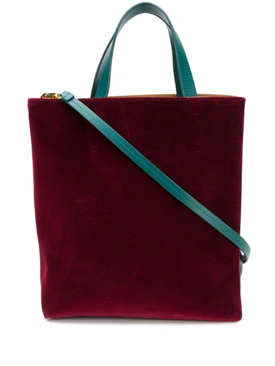 Marni Museo Velvet-effect Tote Bag In Red