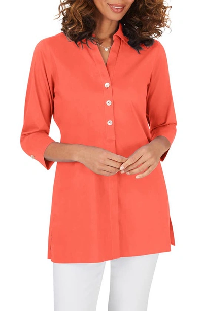 Foxcroft Pamela Stretch Button-up Tunic In Hibiscus