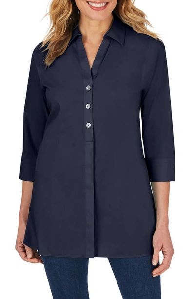 Foxcroft Pamela Stretch Button-up Tunic In Navy