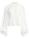 Alice And Olivia Julius Geo Pattern Blouson Sleeve Silk Blend Tunic Top In Off White
