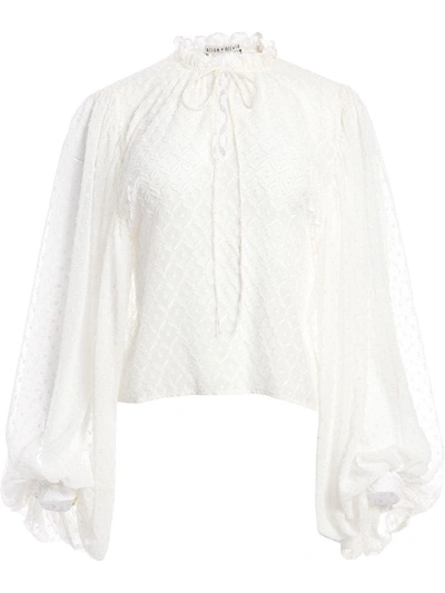 Alice And Olivia Julius Geo Pattern Blouson Sleeve Silk Blend Tunic Top In Off White