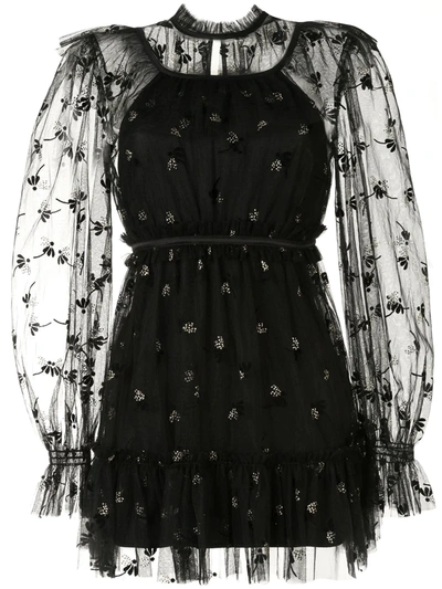 Alice Mccall Moon Lover Floral Embroidered Mini Dress In Black
