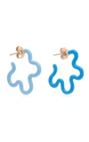Bea Bongiasca Two-tone Asymmetrical Small Flower Power Hoop Earrings With Blue Enamel