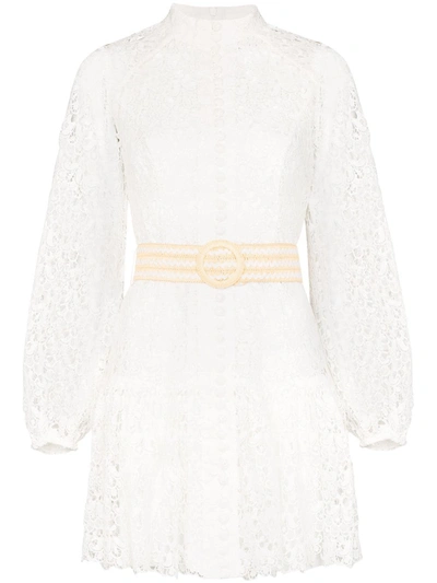 Zimmermann Belted Button-detailed Guipure Lace Mini Dress In White