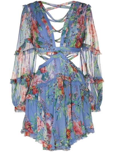 Zimmermann Bellitude Cutout Floral-print Silk-crepon Mini Dress In Multi