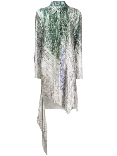 Off-white Bouroullec Asymmetric Printed Satin Shirt Dress In Grey Multicolor