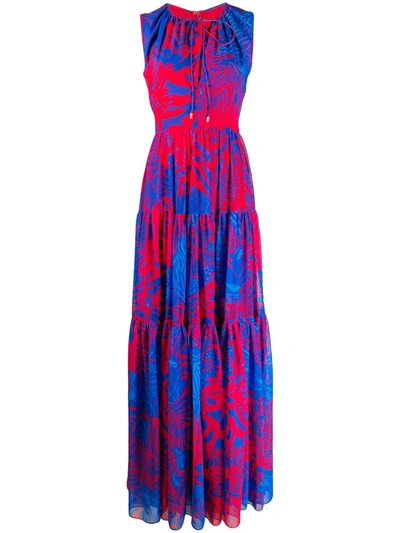Halpern Tiered Printed Georgette Maxi Dress In Blue