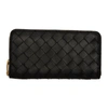 Bottega Veneta Black Intrecciato Zip Around Wallet In 8648 Black