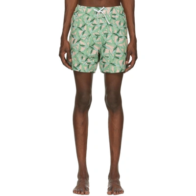 Amiri Small Banana Leaves Print Swim Trunks In Green