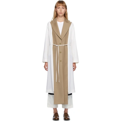 Loewe Off-white And Beige Bimaterial Coat In 2112 White