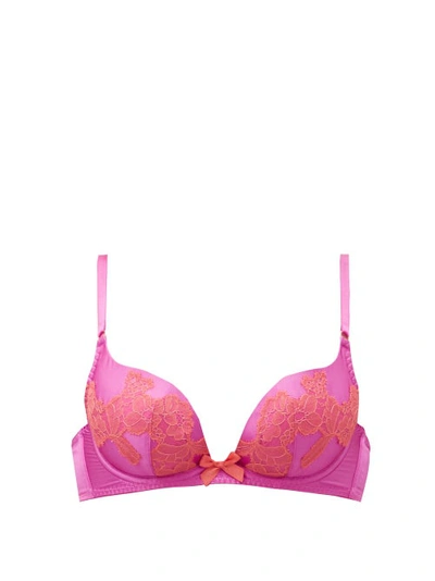 Agent Provocateur Cailine Lace-trimmed Stretch-silk Satin Underwired Bra In Violet