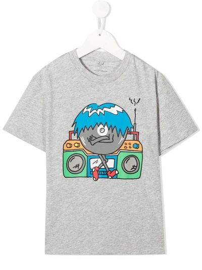 Stella Mccartney Kids' Music Monster Organic Cotton T-shirt In Grey