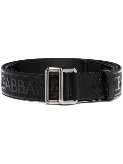 Dolce & Gabbana Logo Print Buckled Belt In Black