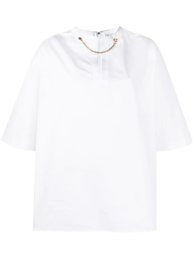 Givenchy Oversize Cotton Poplin Top W/ Chain In White