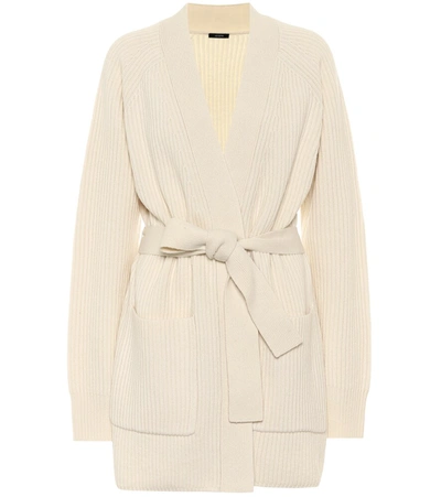 Joseph Belted Ribbed Merino-wool Cardigan In White