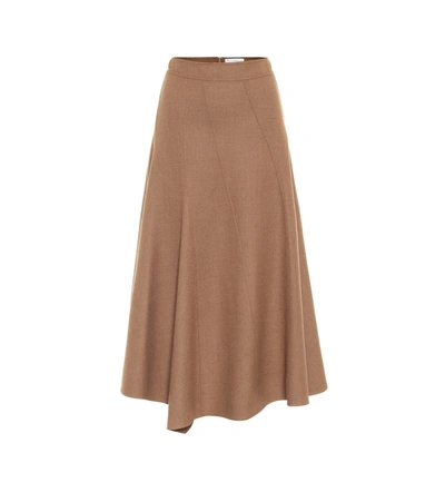 Jw Anderson Asymmetric Wool-blend Twill Midi Skirt In Brown