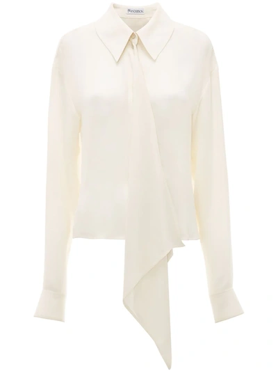 Jw Anderson Draped Front Silk Blouse In White