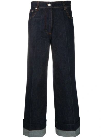 Jw Anderson Logo-embroidered Wide-leg Jeans In Blue