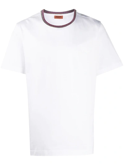 Missoni Striped-neck Logo-print Cotton-jersey T-shirt In White