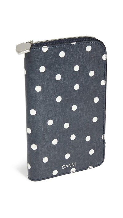 Ganni Printed Leather Phone Bag In Sky Captain