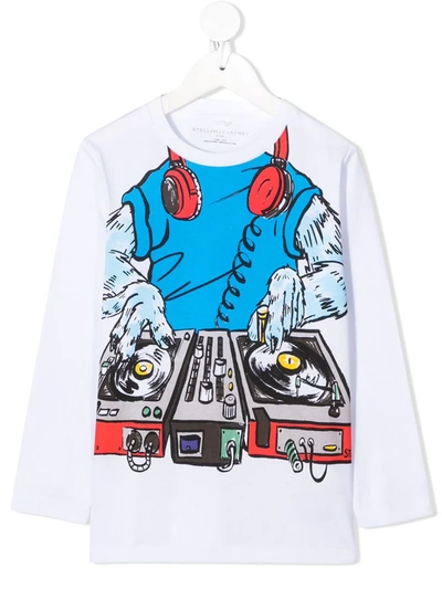 Stella Mccartney Kids' Dj Print Organic Cotton Jersey T-shirt In White